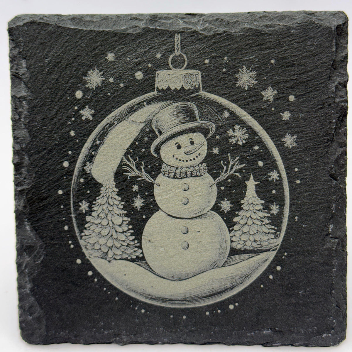 Snowman Christmas Ornament Slate Coaster – Happy Winter Holiday Decor
