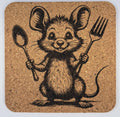 Happy Chef Mouse with Spoon and Fork – Whimsical Cork Coaster