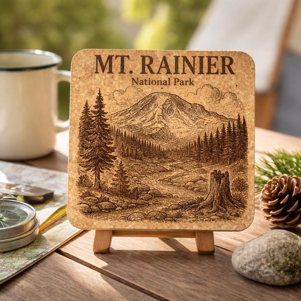 Mount Rainier National Park Cork Coaster – Washington Landmark