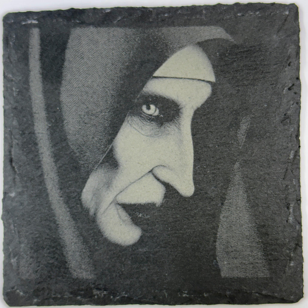 Hooded Phantom Face Slate Coaster – Dark Gothic Portrait