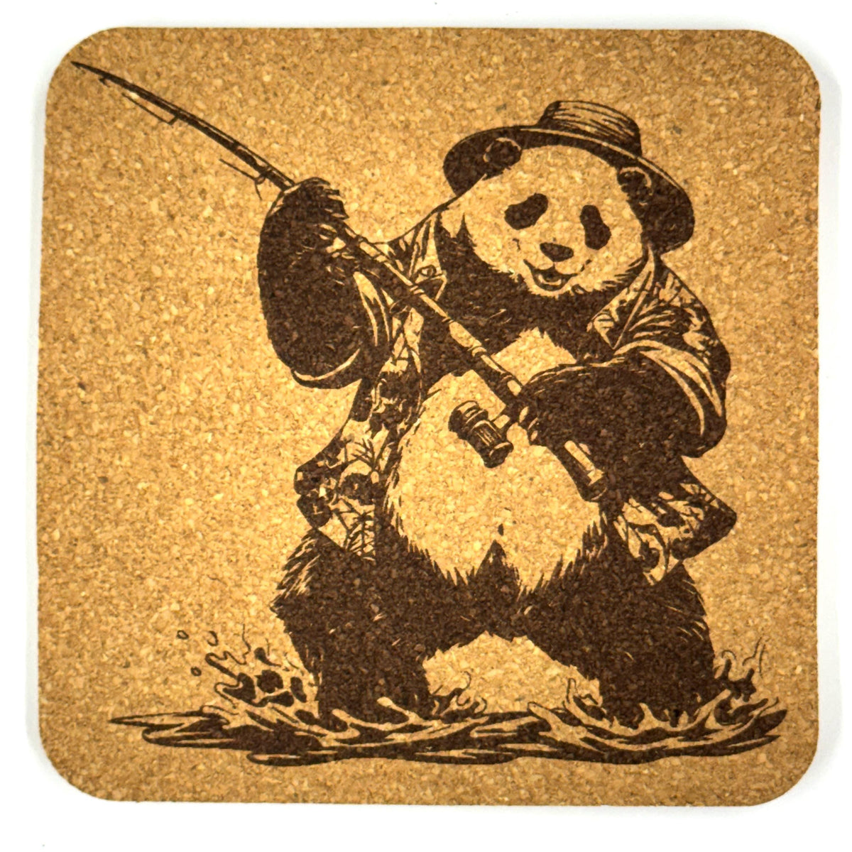 Fly Fishing Panda Cork Coaster – Funny Fisher Bear River Decor