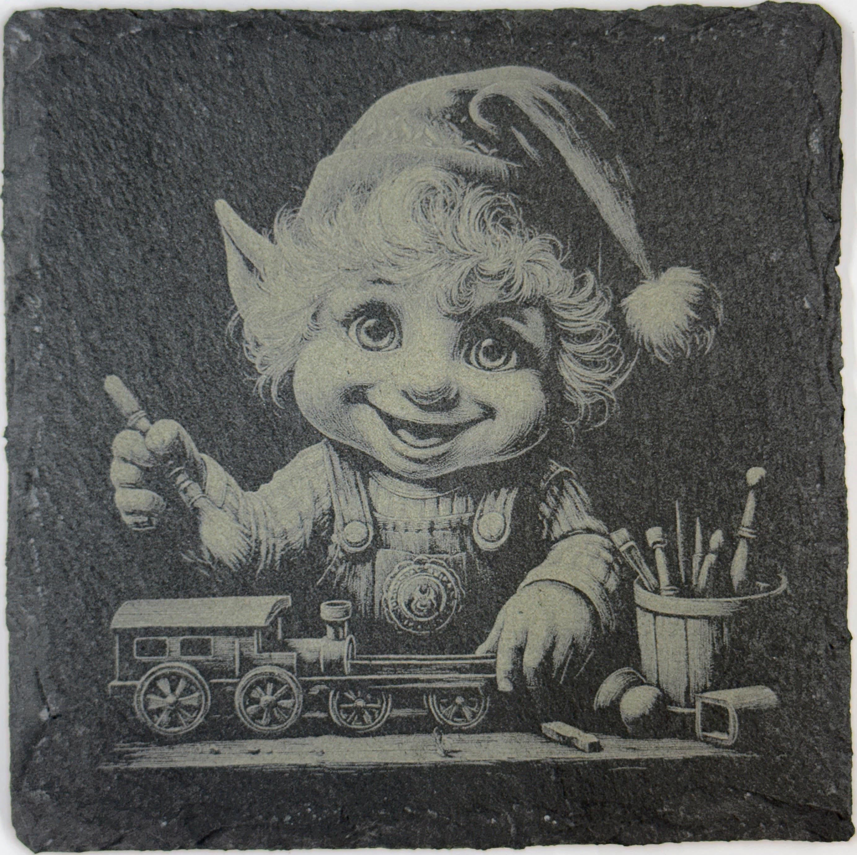 Vintage Elf Toy Maker Slate Coaster – Classic Christmas Workshop Art