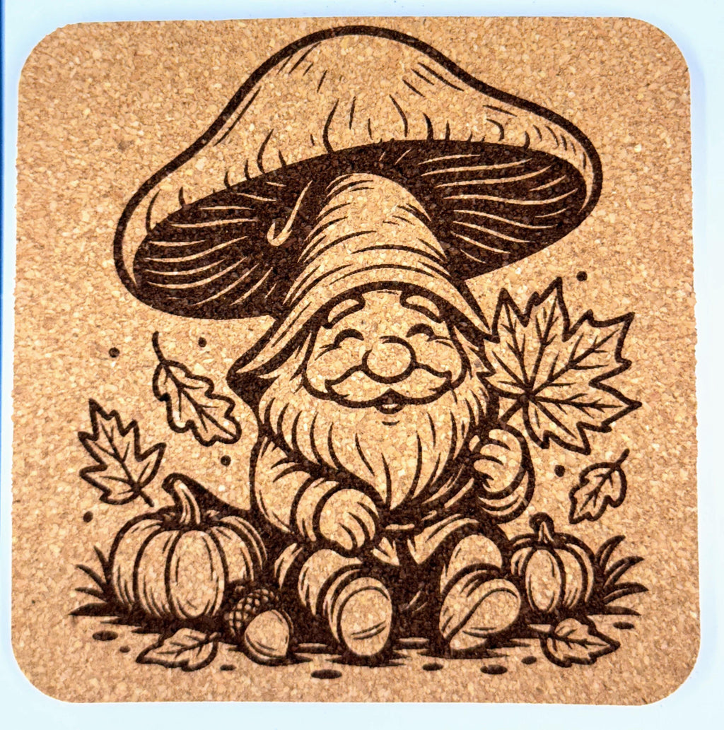 Mushroom Hat Gnome – Fall Cork Coaster