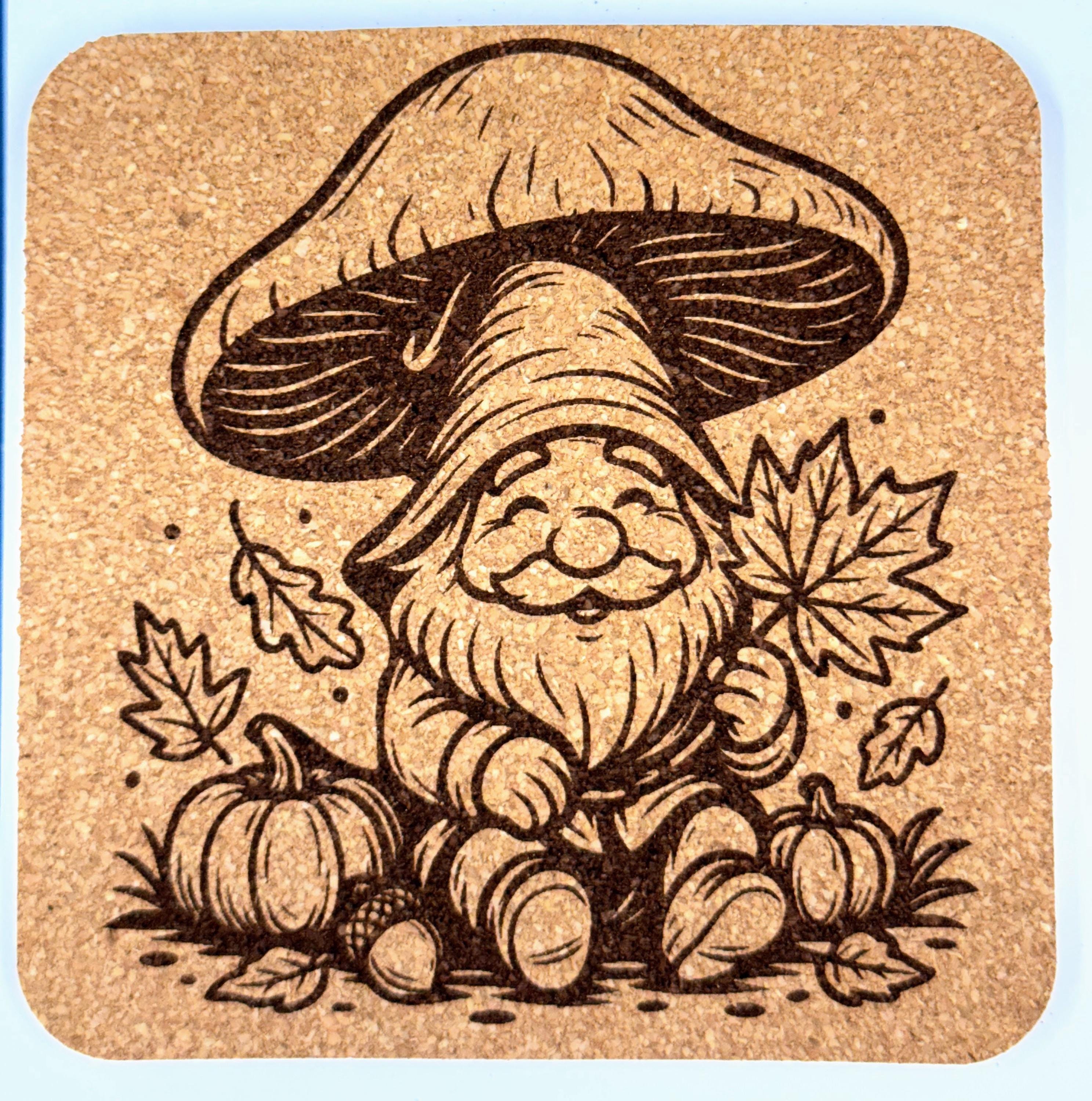 Mushroom Hat Gnome – Fall Cork Coaster