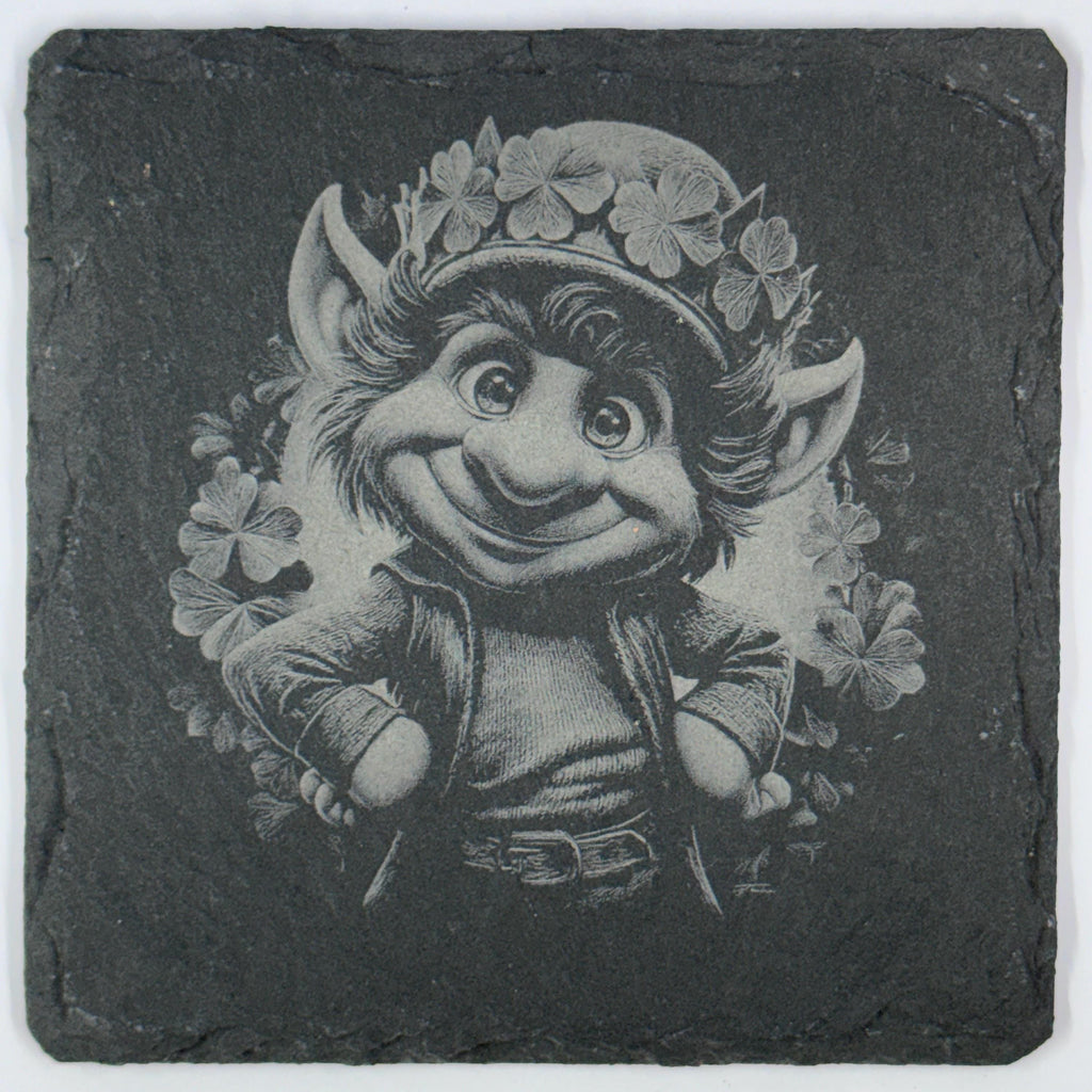 Smiling Leprechaun with Shamrock Crown Slate Coaster