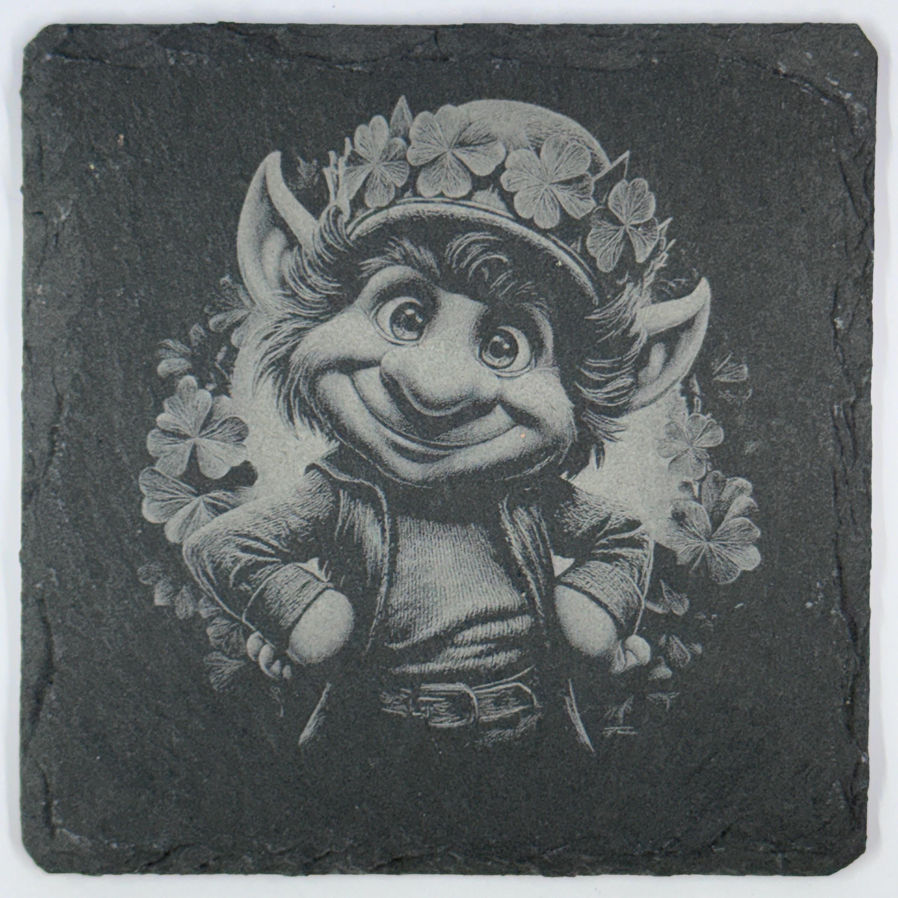 Smiling Leprechaun with Shamrock Crown Slate Coaster