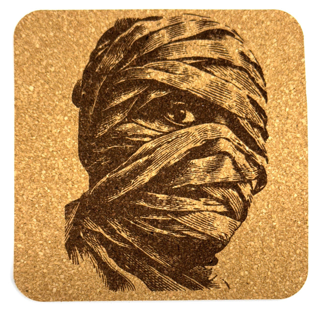 Classic Mummy Vintage Monster Cork Drink Coaster – Gothic Horror Bar Decor