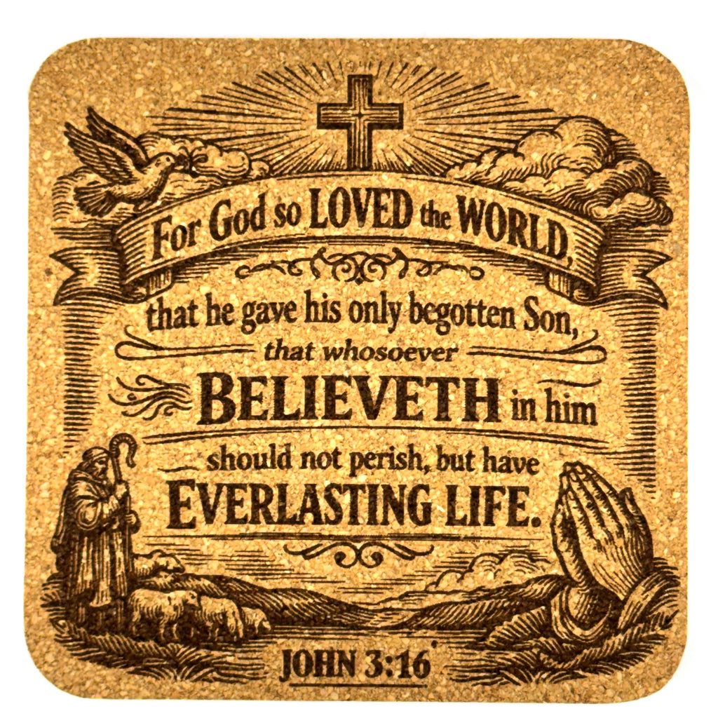 John 3:16 Cork Coaster For God So Loved the World Christian Faith Gift