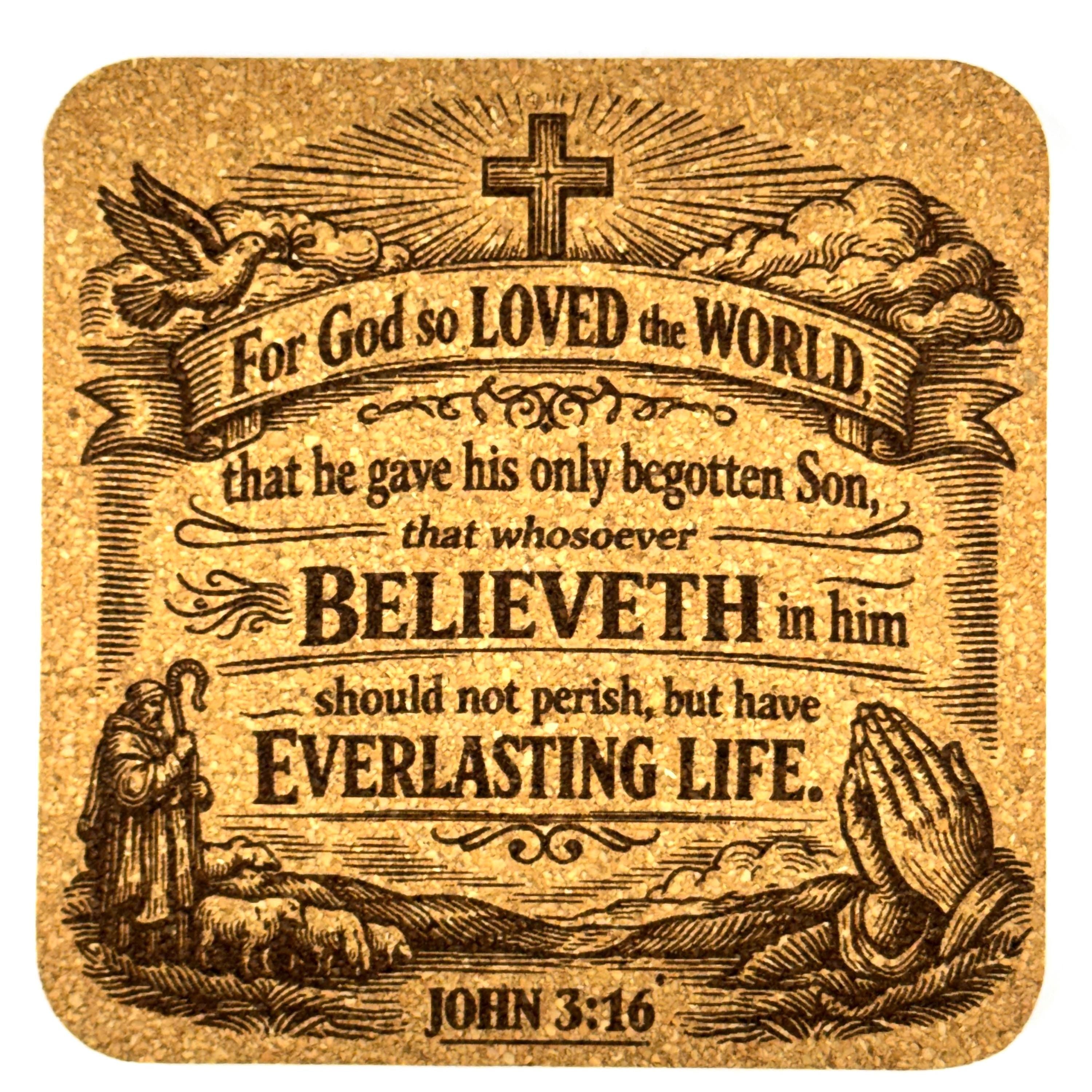 John 3:16 Cork Coaster For God So Loved the World Christian Faith Gift