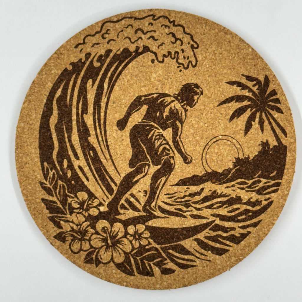 Chasing the Perfect Wave Island Life Laser Engraved Cork Coaster
