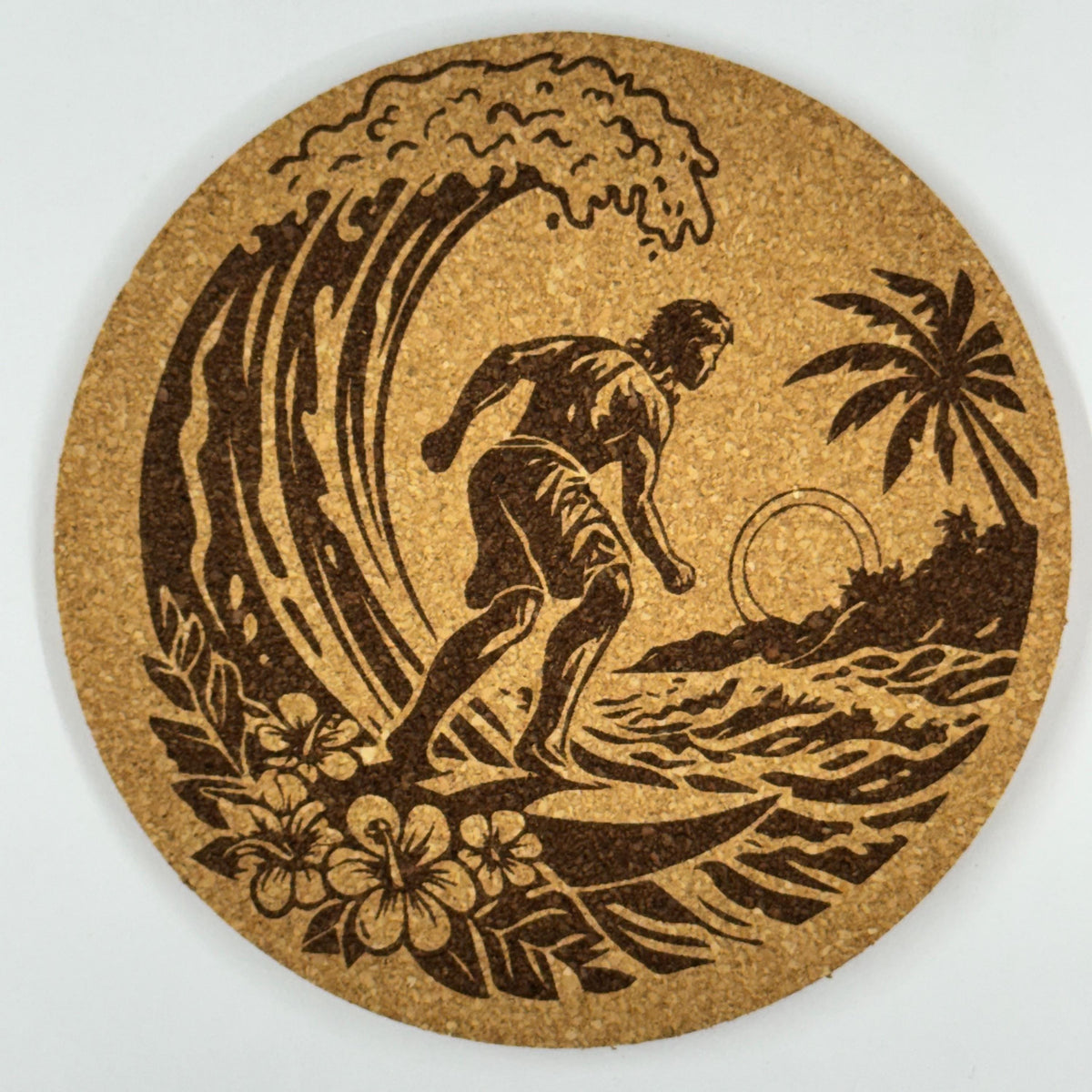 Chasing the Perfect Wave Island Life Laser Engraved Cork Coaster