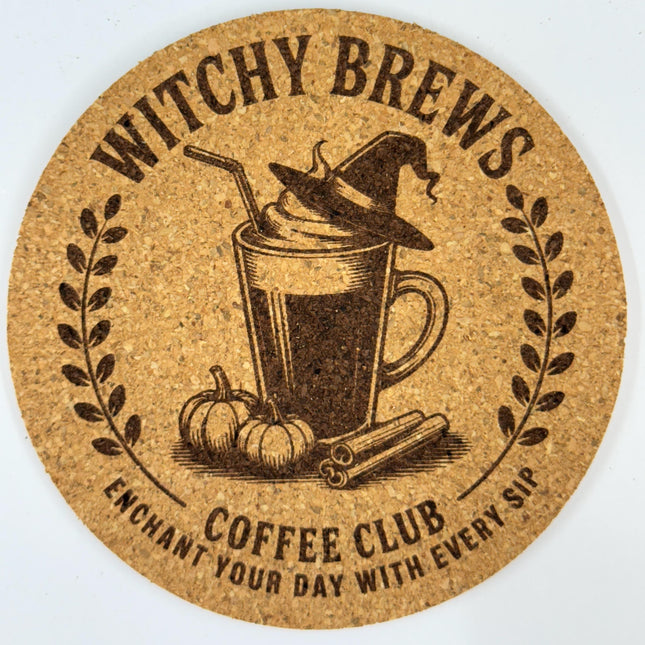 Witchy Brews Coffee Club Cork Coaster Fall Kitchen Decor