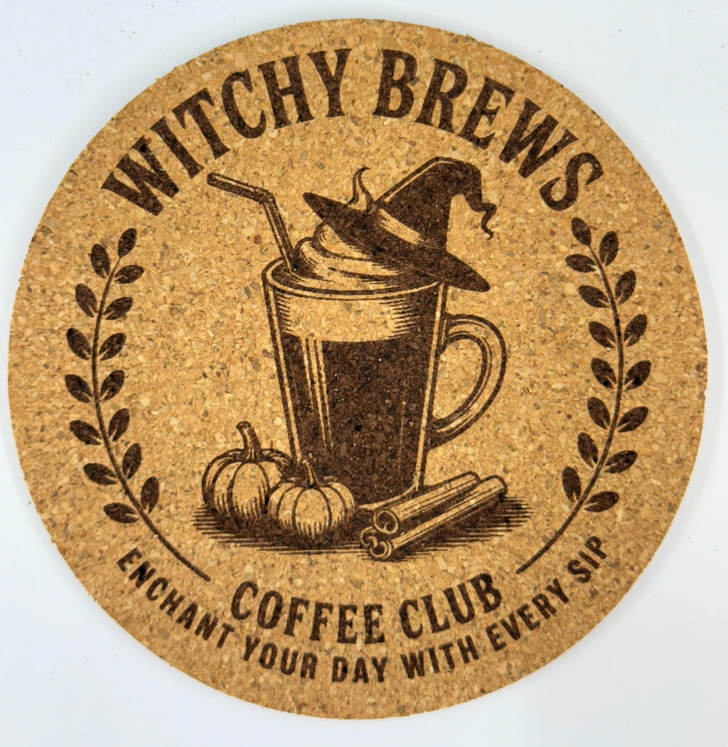 Witchy Brews Coffee Club Cork Coaster Fall Kitchen Decor