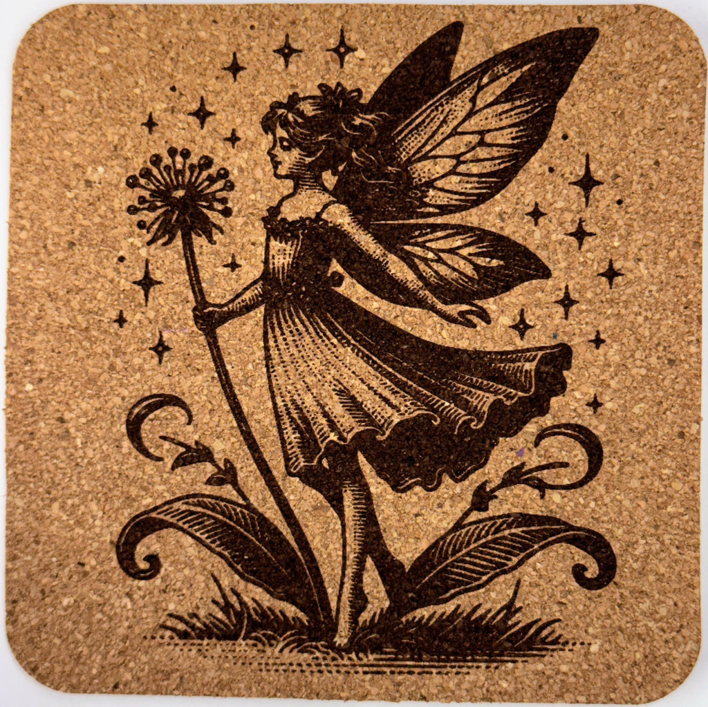 Fairy with Dandelion Cork Coaster – Enchanted Woodland Art