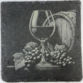 Wine Glass with Barrel & Grape Clusters – Vintage Vineyard Slate Coaster