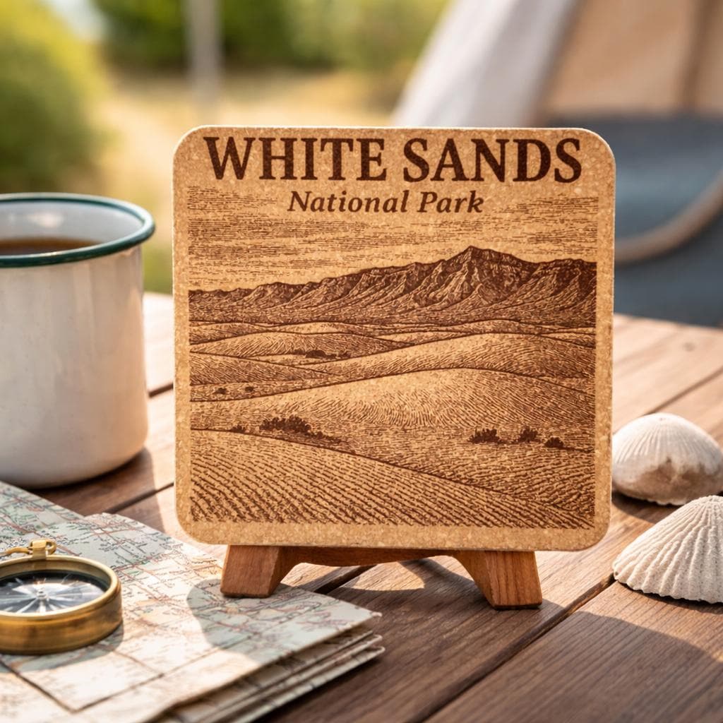 White Sands National Park Cork Coaster – New Mexico Desert Dunes Engraved