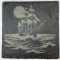 Classic Sailing Ship Under Full Moon – Laser Engraved Slate Coaster