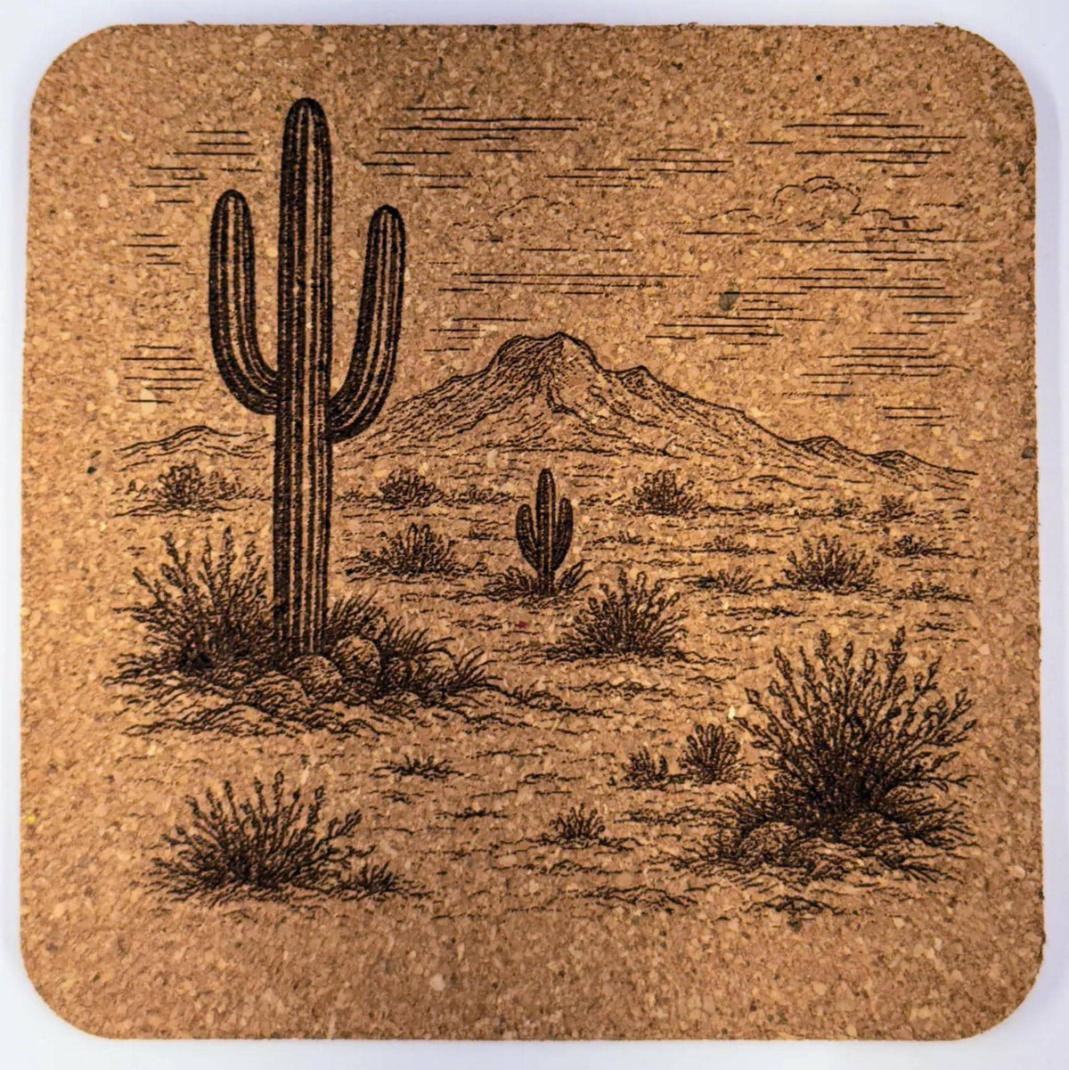 Southwestern Desert Cactus Cork Coaster – Saguaro Landscape Art