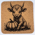 Highland Calf Illustration – Cozy Autumn Cork Coaster