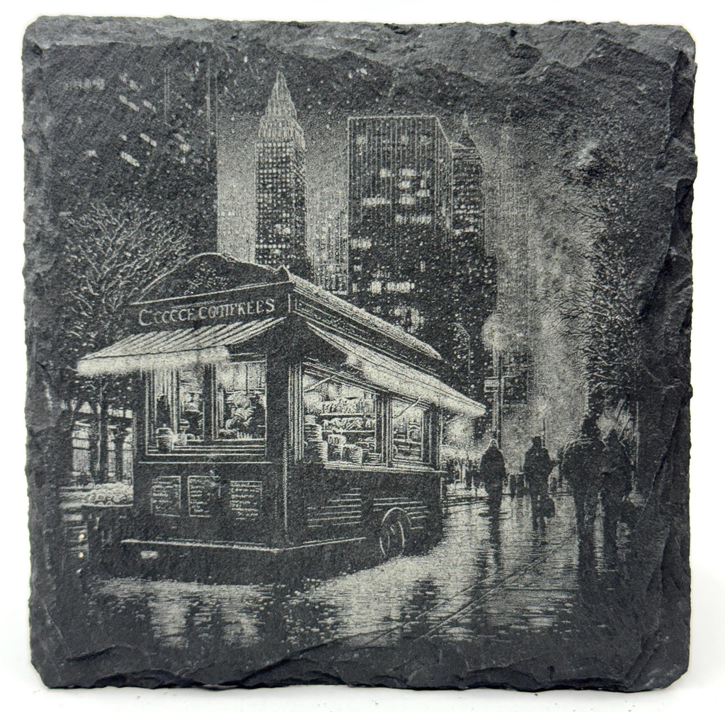 Late Night City Coffee Stand – Laser Engraved Slate Coaster