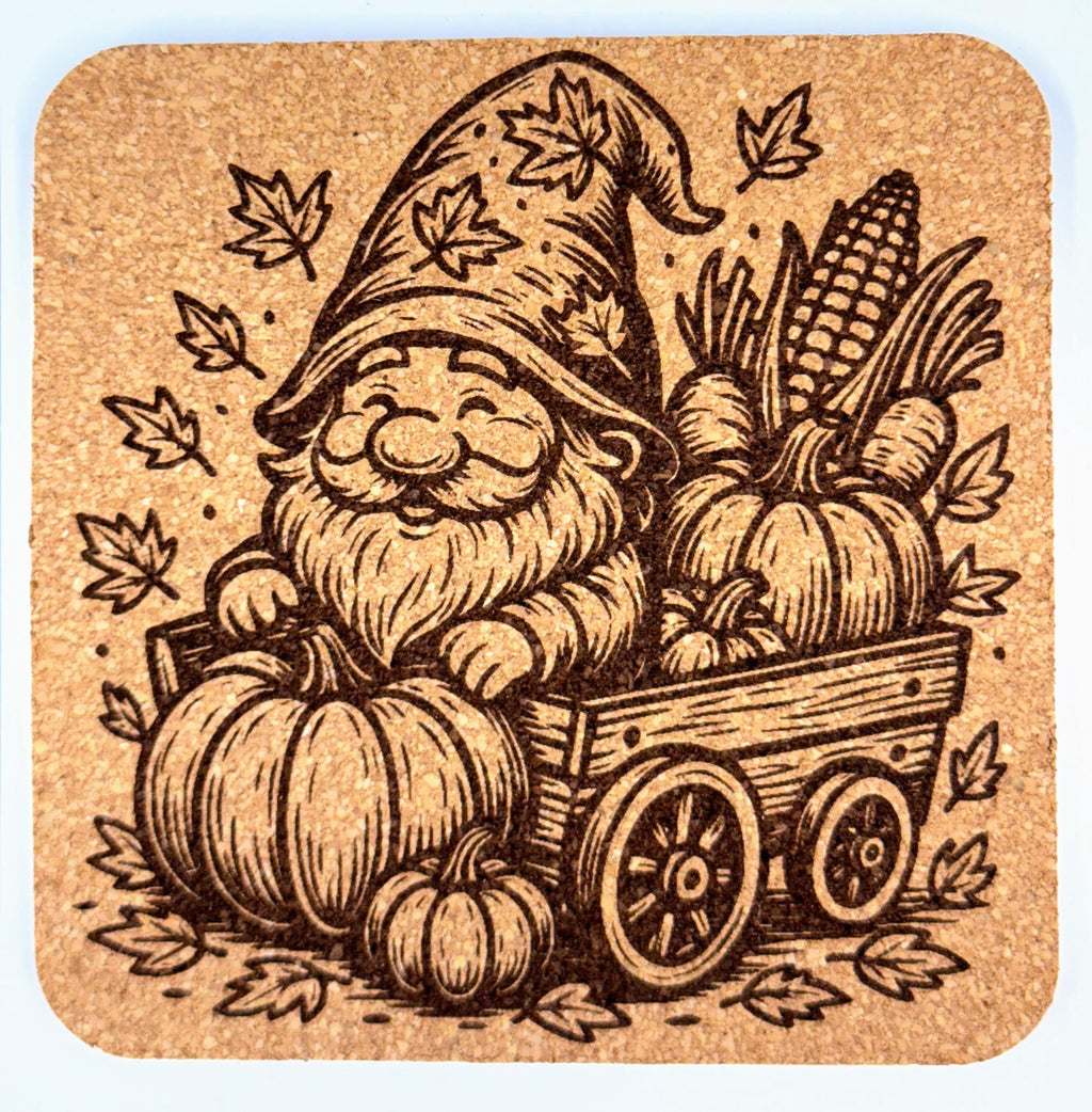 Harvest Wagon Gnome – Fall Cork Coaster