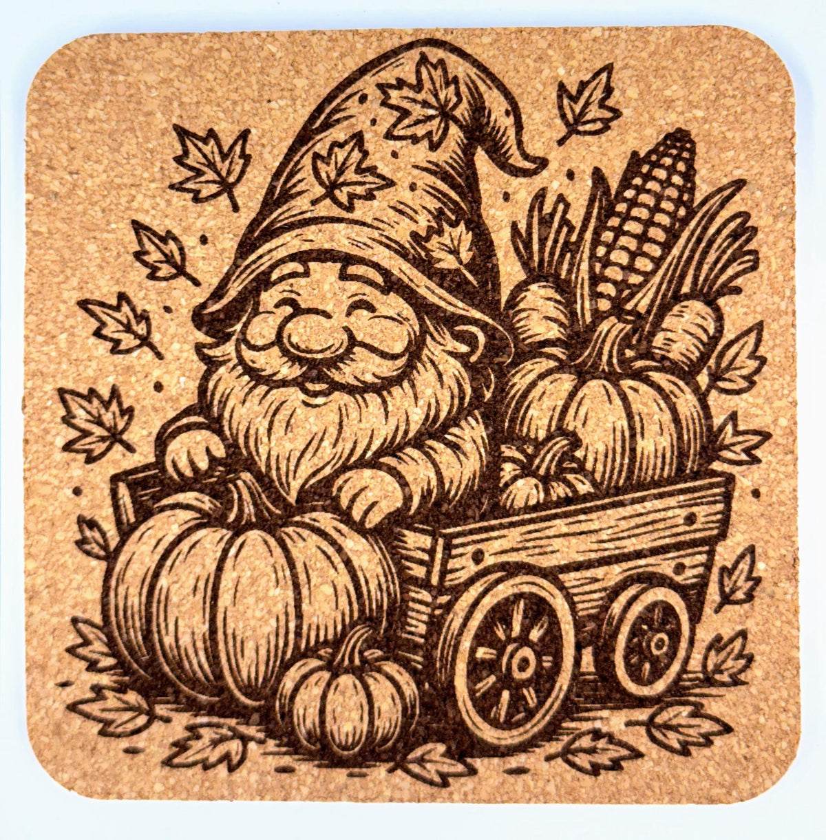 Harvest Wagon Gnome – Fall Cork Coaster