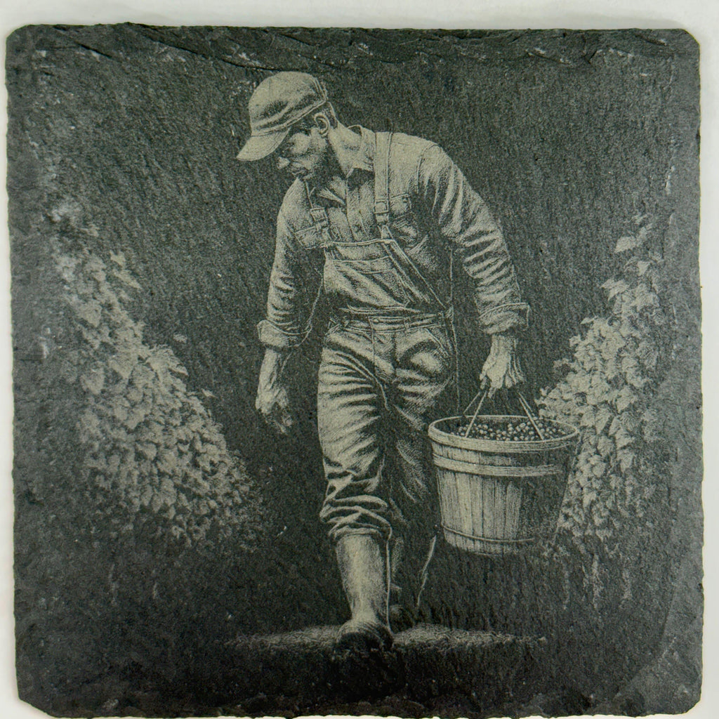 Grape Harvest Worker Slate Coaster – Vineyard Life Scene