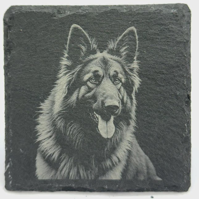 German Shepherd Portrait Slate Coaster – Loyal Working Dog Art