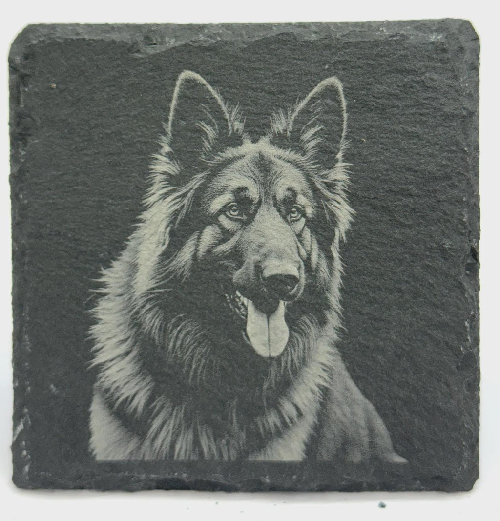 German Shepherd Portrait Slate Coaster – Loyal Working Dog Art