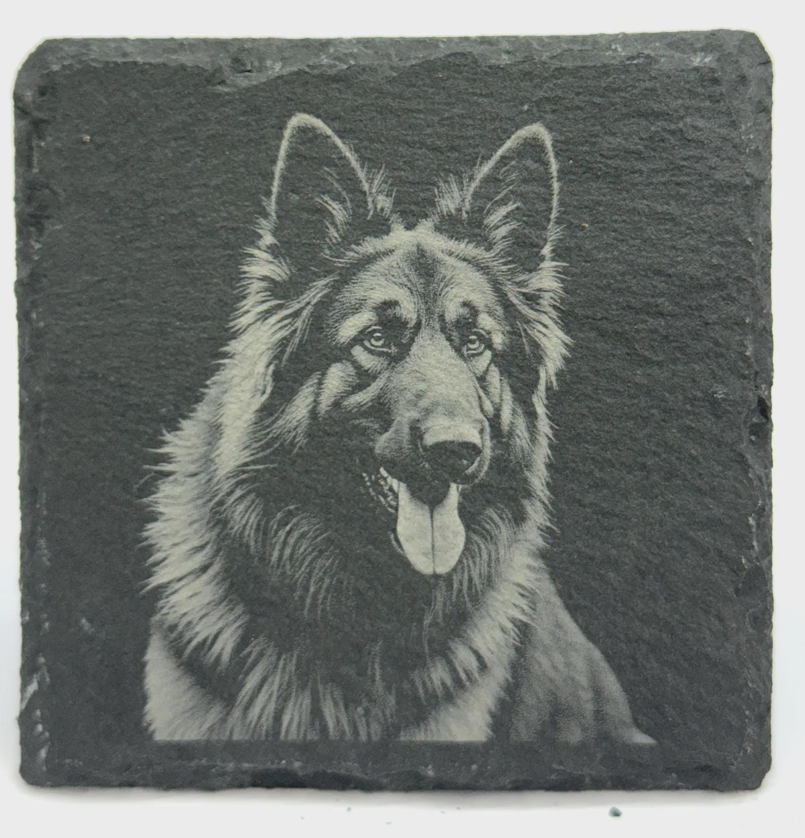 German Shepherd Portrait Slate Coaster – Loyal Working Dog Art