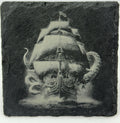 Kraken and Pirate Ship Slate Coaster – Sea Monster Fantasy Art
