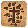 Leaf Pattern Cross Laser Engraved Cork Coaster