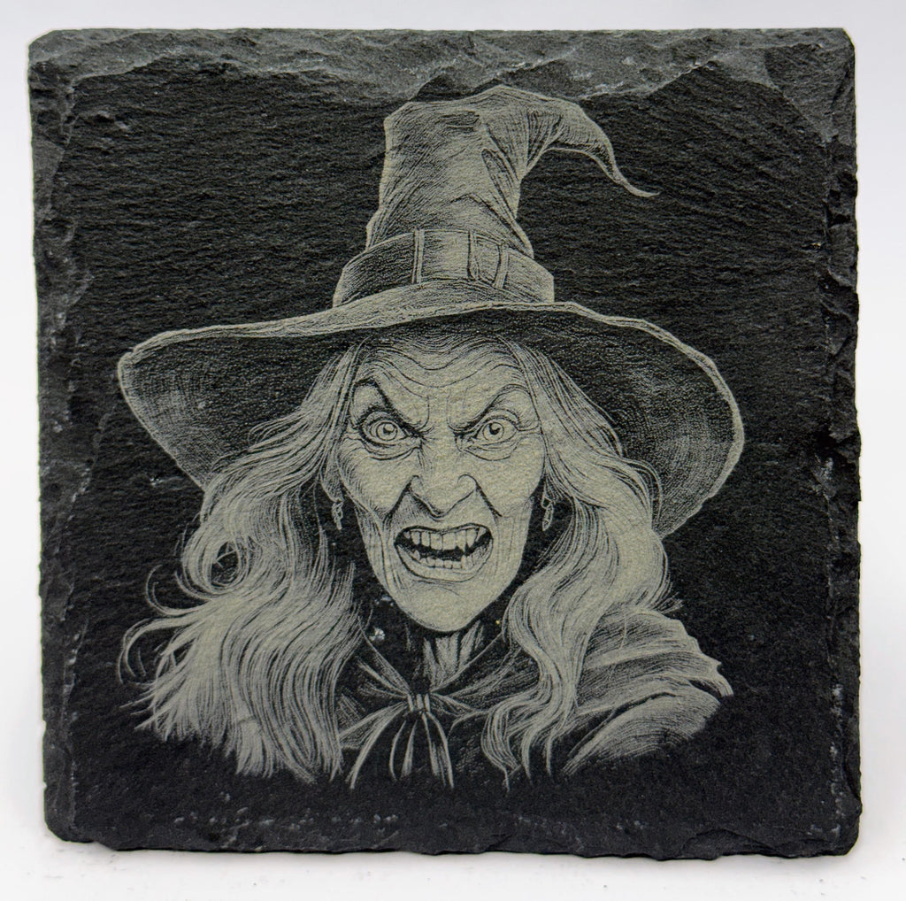 Snarling Hatred Witch – Laser Engraved Slate Coaster
