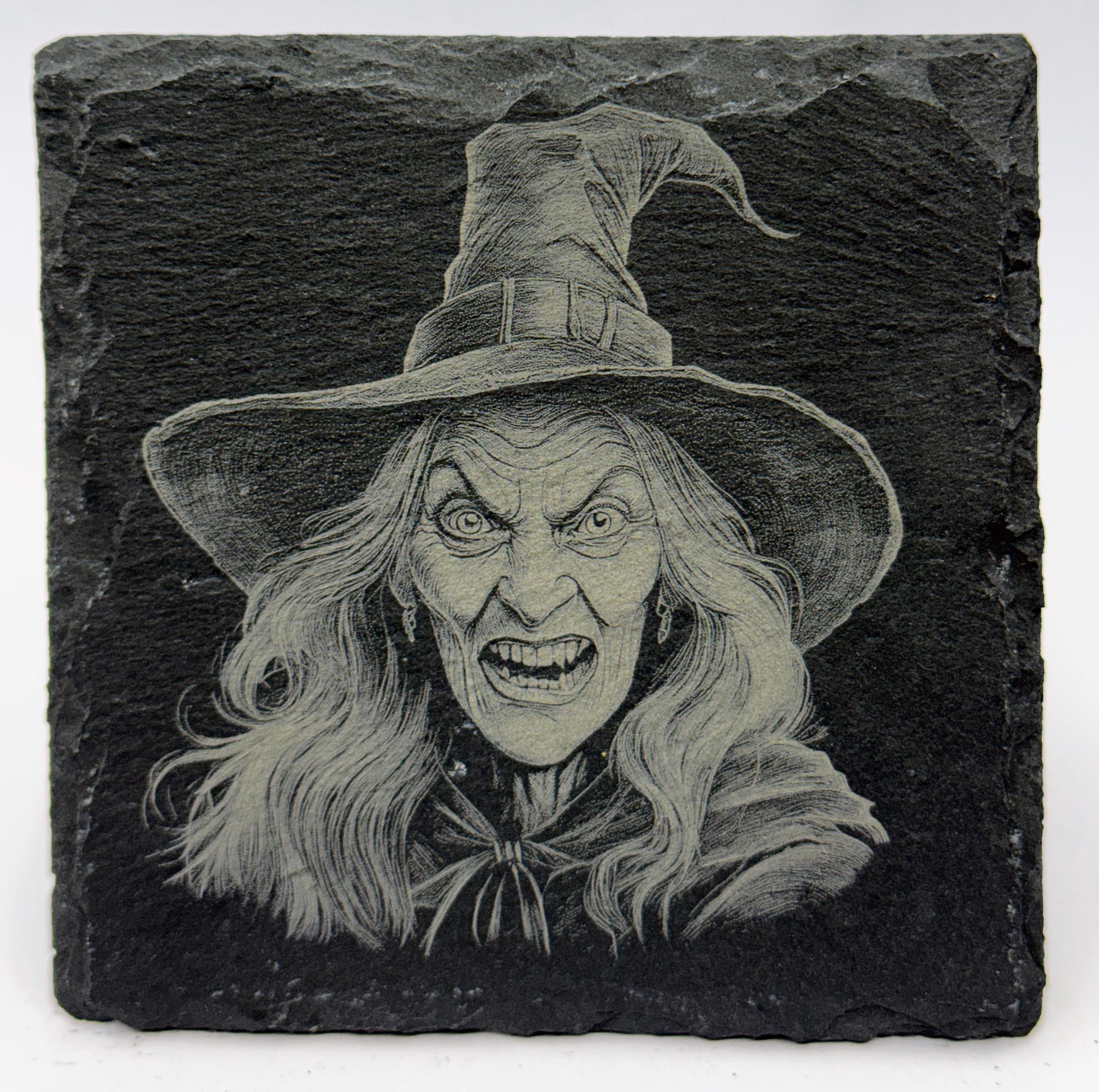 Snarling Hatred Witch – Laser Engraved Slate Coaster