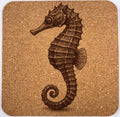 Whimsical Seahorse Cork Coaster – Coastal Ocean Engraved Cork