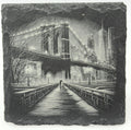Moody City Bridge at Night – Laser Engraved Slate Coaster