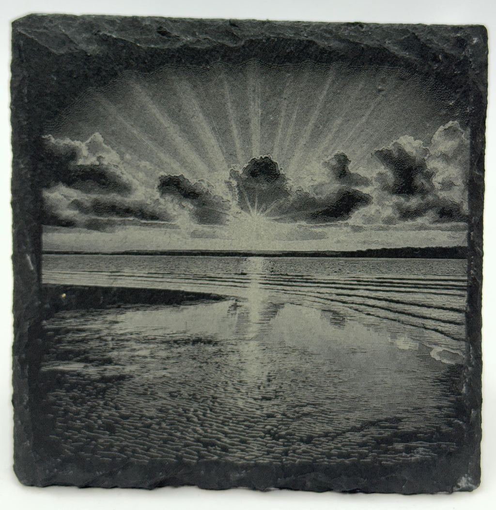 Calm Ocean Reflection Slate Coaster – Serene Seascape Art