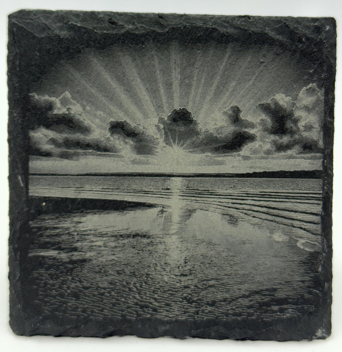Calm Ocean Reflection Slate Coaster – Serene Seascape Art