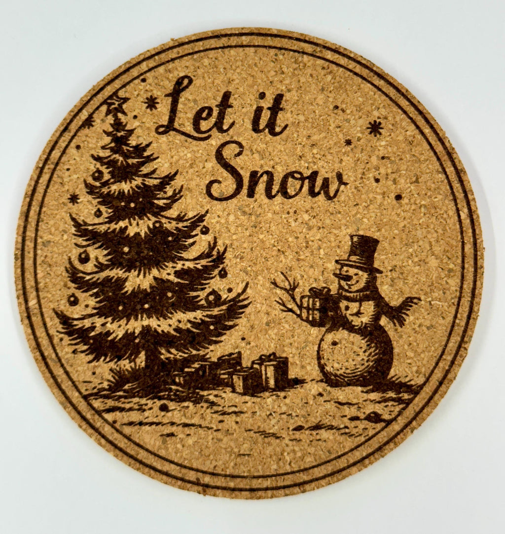 Let It Snow Cork Coaster – Playful Snowman Christmas Decor