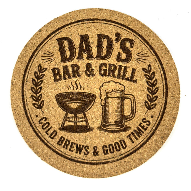 Dad's Bar & Grill Funny Laser Engraved Round Drink Coaster