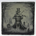 Skeleton Violinist in the Graveyard – Laser Engraved Slate Coaster