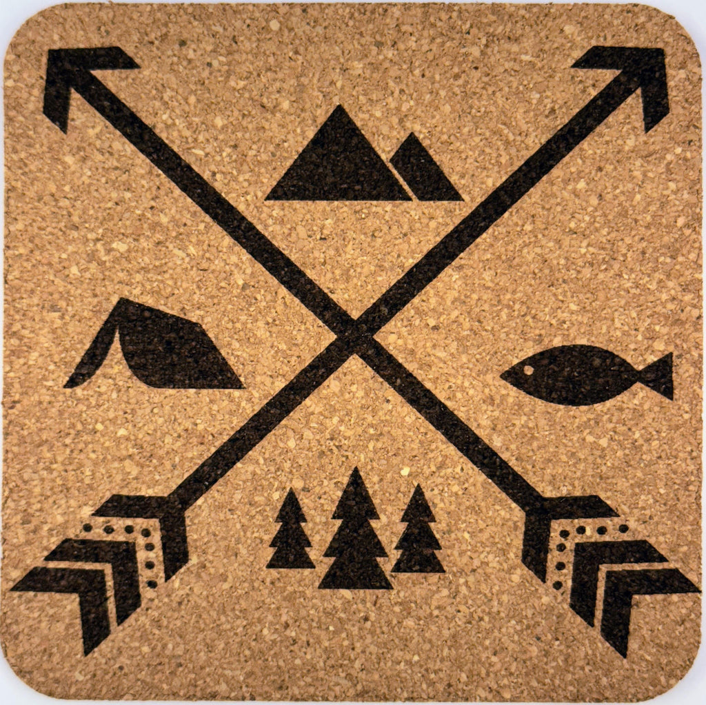 Outdoor Adventure Icons – Crossed Arrows Cork Coaster