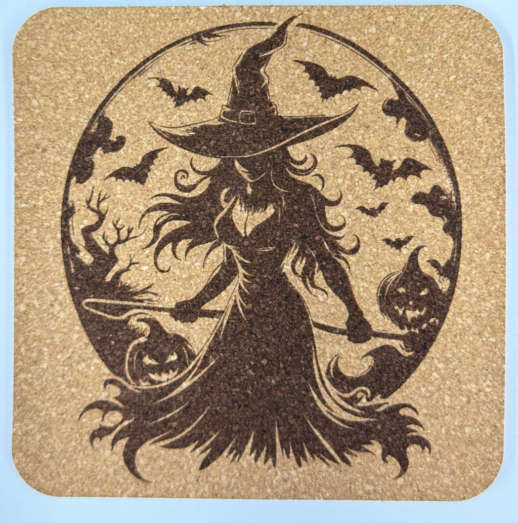Spooky Witch Silhouette Cork Coaster