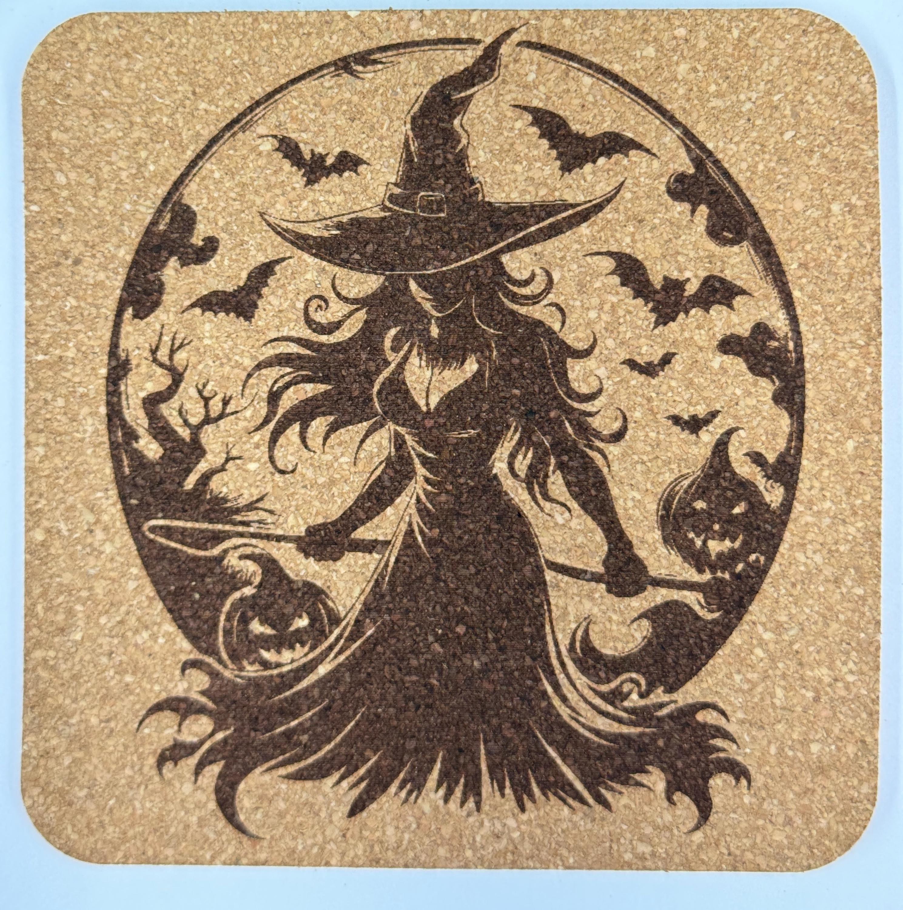 Spooky Witch Silhouette Cork Coaster