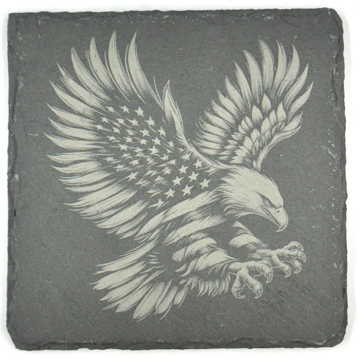 American Eagle Talons Out Laser Engraved Slate Coaster – Patriotic Flag Design