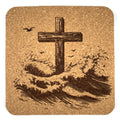 Ocean Waves Cross Laser Engraved Cork Coaster