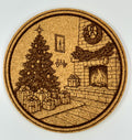 Christmas Living Room Cork Coaster – Tree and Fireplace Scene