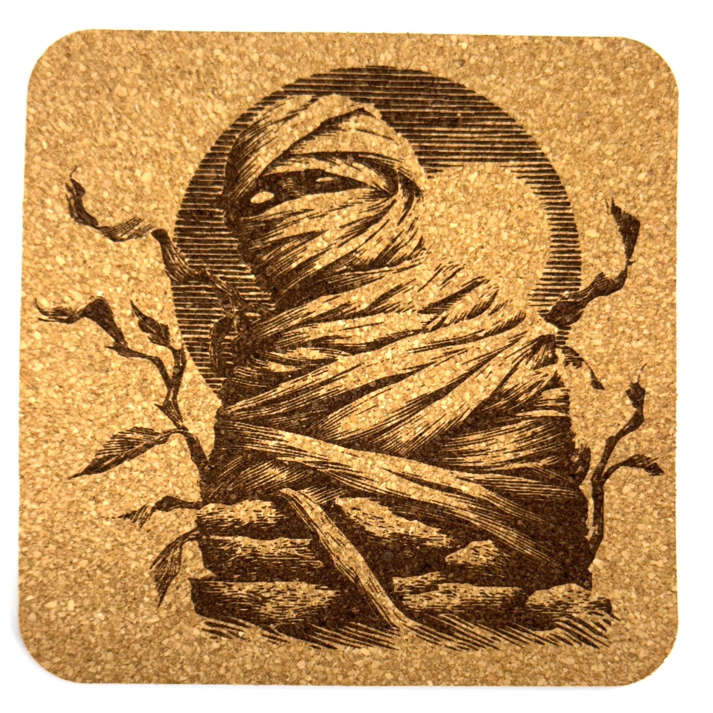Classic Mummy Vintage Monster Cork Drink Coaster – Gothic Halloween Bar Decor
