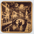 Moonlit European Canal Cork Coaster – Old World City Scene