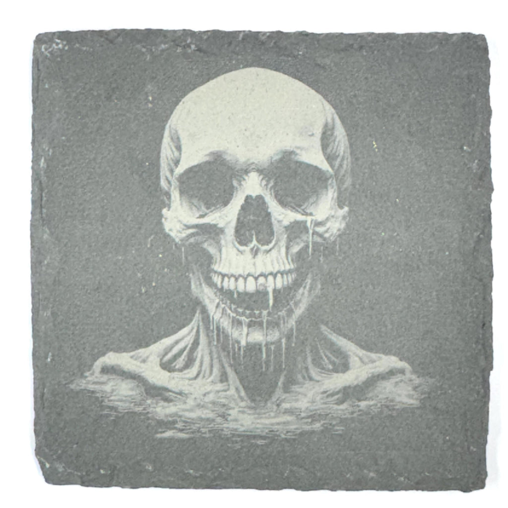 Dripping Skull Slate Coaster – Dark Gothic Horror Art